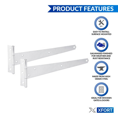 XFORT 2 Pack Zinc Plated 250 mm T-Hinge - 3