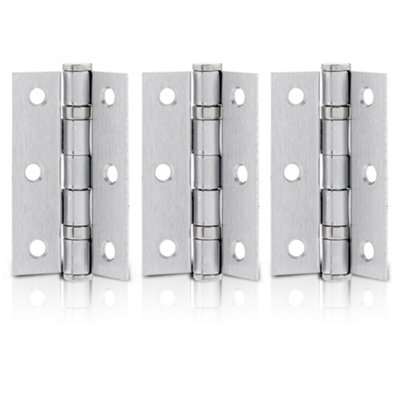 XFORT 3 Inch (75mm) Satin Chrome Ball Bearing Hinges, Steel Door Hinge for Wooden Doors (1.5 Pairs)