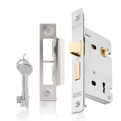 XFORT 3 Lever Polished Chrome Mortice Sashlock 75mm