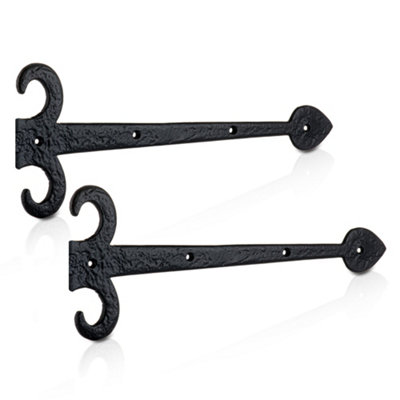 XFORT 350mm Black Antique Hinge Front, Leaf Design Cast Iron Gate Hinges, Decorative Hinge Front 1 Pair