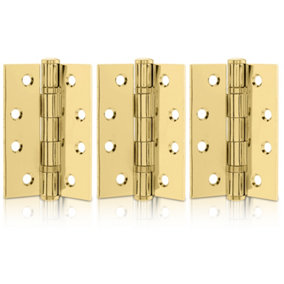 XFORT 4 Inch (100mm) Polished Brass Ball Bearing Hinges, Steel Door Hinge for Wooden Doors (1.5 Pairs)