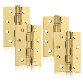 XFORT 4 Inch (100mm) Polished Brass Ball Bearing Hinges, Steel Door Hinge for Wooden Doors (2 Pairs)