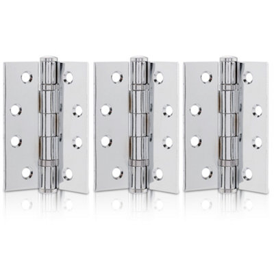 XFORT 4 inch (100mm) Polished Chrome Ball Bearing Hinges, Steel Door Hinge for Wooden Doors (1.5 Pairs)