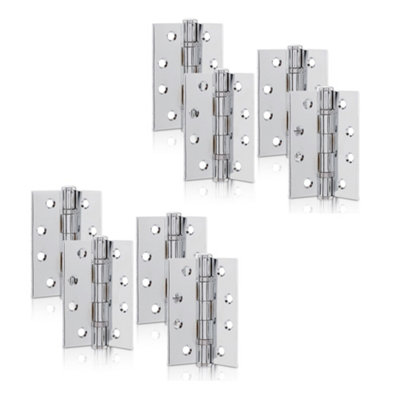 XFORT 4 Inch (100mm) Polished Chrome Ball Bearing Hinges, Steel Door Hinge for Wooden Doors (4 Pairs)