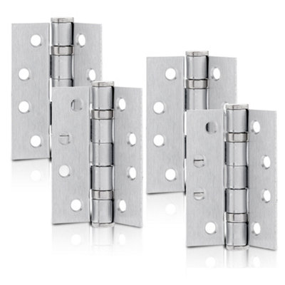 XFORT 4 Inch (100mm) Satin Chrome Ball Bearing Hinges, Steel Door Hinge for Wooden Doors (2 Pairs)