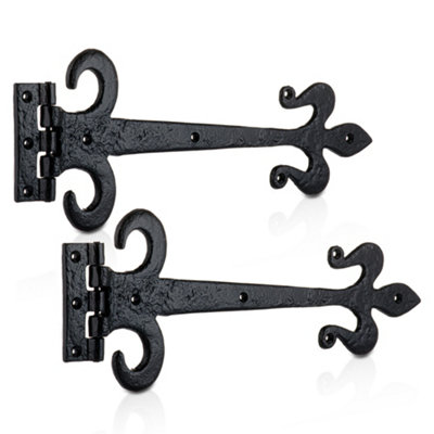 XFORT 410mm Black Antique Fleur De LYS Working Hinge, Cast Iron Gate Hinges 1 Pair