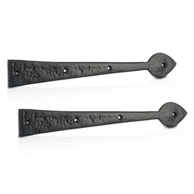XFORT 420mm Black Antique Hinge Front, Leaf Design Cast Iron Gate Hinge, Spear Head Hinge Front 1 Pair
