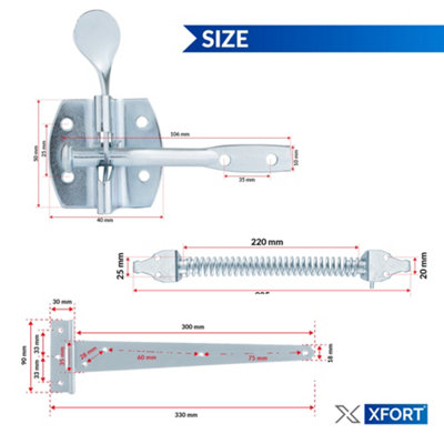 XFORT Auto Gate Latch Bright Zinc Plated Pack, Complete with T-Hinges ...