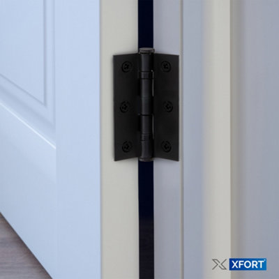 XFORT Black Antique Fleur De Lys Door Handles With Tubular Latch & Butt Hinges
