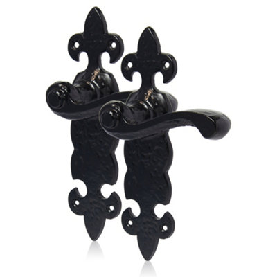 XFORT Black Antique Fleur De Lys Latch Handle, Internal Door Handles Sets