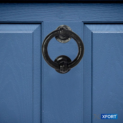 XFORT Black Antique Ring Door Knocker, Traditional Black Ring Front Door Knocker