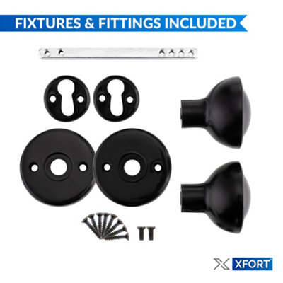 XFORT Black Rim Mortice Knob Set, Plastic Rim Lock Knobs, Door Knob Handles