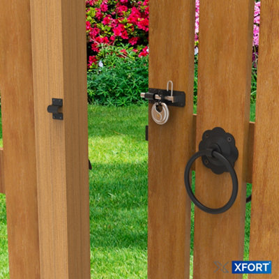 XFORT Black Ring Gate Kit Complete with T Hinges, Brenton Bolt & Discus ...