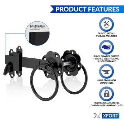 XFORT Black Ring Gate Latch, Garden Gate Latch