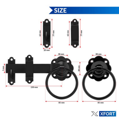 XFORT Black Ring Gate Latch, Garden Gate Latch