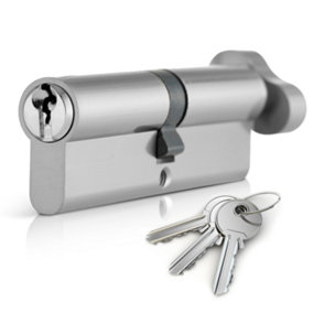 XFORT Chrome 35T/35 Thumb Turn Euro Cylinder Lock (70mm), Euro Door Barrel Lock with 3 Keys