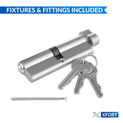 XFORT Chrome 35T/35 Thumb Turn Euro Cylinder Lock (70mm), Euro Door Barrel Lock with 3 Keys
