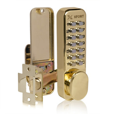 XFORT Digital Door Lock Polished Brass, Keypad Combination Lock DIY
