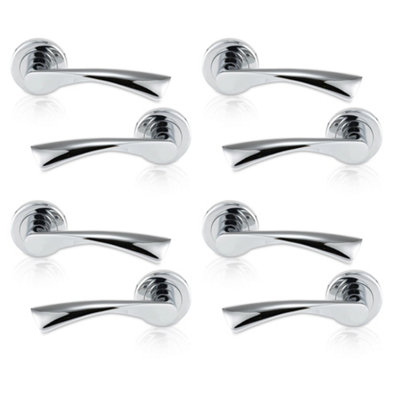 XFORT Door Handle on Rose, Warped Lever Door Handles in Polished Chrome 4pk