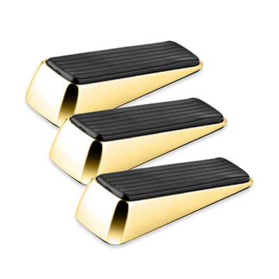 XFORT Door Wedge Polished Brass, Non Slip Door Jammer, 3 Pack