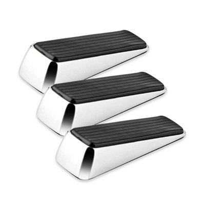 XFORT Door Wedge Polished Chrome, Non Slip Door Jammer, 3 Pack