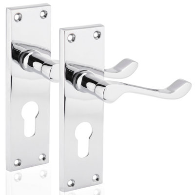 XFORT Euro Profile Victorian Flat Door Handles In Polished Chrome