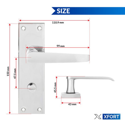 XFORT Flat Bathroom Polished Chrome Door Handles 1 Pair
