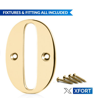 XFORT Front Door Number, Number 0, Polished Brass