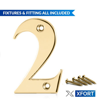 XFORT Front Door Number, Number 2, Polished Brass
