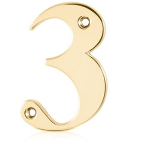 XFORT Front Door Number, Number 3, Polished Brass