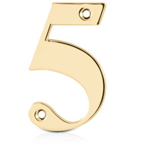 XFORT Front Door Number, Number 5, Polished Brass