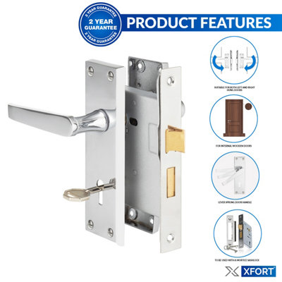 XFORT Lever Lock Flat Polished Chrome Door Handles 1 Pair