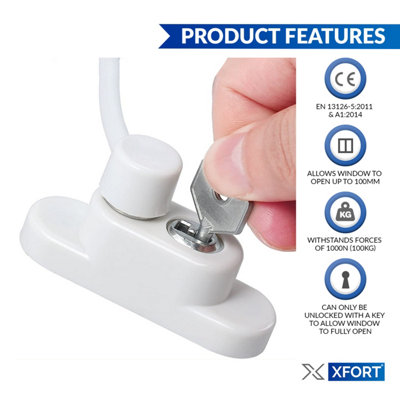 XFORT Lockable Window Restrictor, 20cm Cable Restricts Windows To 100mm Opening