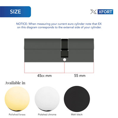 XFORT Matt Black Euro Cylinder Lock 45/55 (100mm) - 4