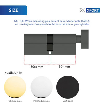 XFORT Matt Black Euro Cylinder Lock 50/50T (100mm) - 4