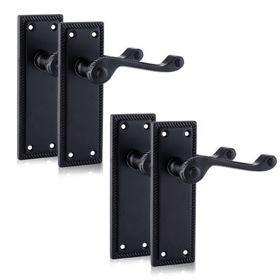 XFORT Matt Black Hanoverian Lever Latch Handles, Georgian Style 2 Pairs