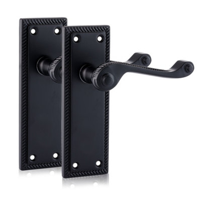 XFORT Matt Black Hanoverian Lever Latch Handles, Georgian Style