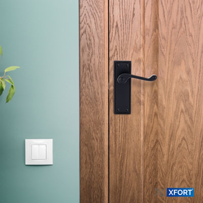 XFORT Matt Black Warped Lever On Rose Lock Pack, Latch Pack Complete Set
