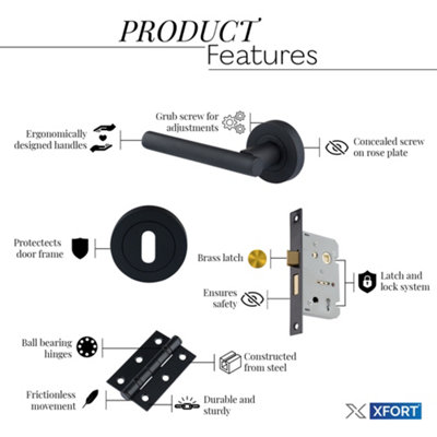 XFORT Matt Black Liberty Lever On Rose Lock Pack, Complete Lock Set