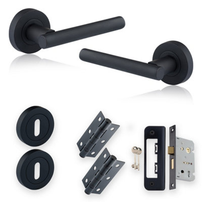 XFORT Matt Black Liberty Lever On Rose Lock Pack, Complete Lock Set
