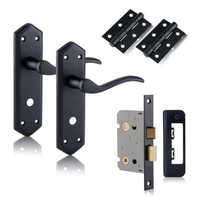 XFORT Matt Black London Suite Bathroom Pack, Bathroom Handles & Lock & Hinges.