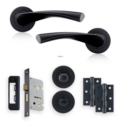 XFORT Matt Black Warped Lever On Rose Bathroom Pack, Complete Bathroom Set