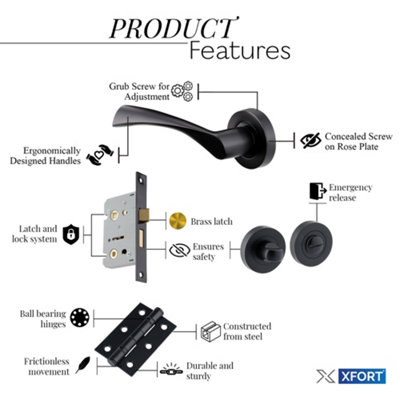 XFORT Matt Black Warped Lever On Rose Bathroom Pack, Complete Bathroom Set