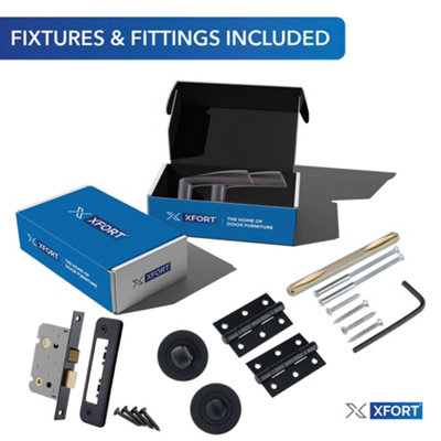 XFORT Matt Black Warped Lever On Rose Bathroom Pack, Complete Bathroom Set