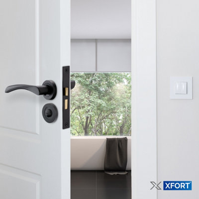 XFORT Matt Black Warped Lever On Rose Bathroom Pack, Complete Bathroom Set