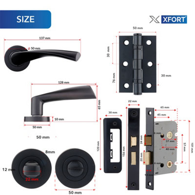 XFORT Matt Black Warped Lever On Rose Bathroom Pack, Complete Bathroom Set