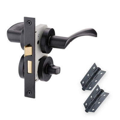 XFORT Matt Black Warped Lever On Rose Bathroom Pack, Complete Bathroom Set