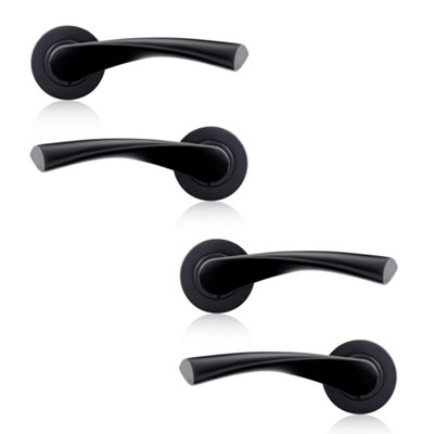 XFORT Matt Black Warped Lever On Rose Door Handles, Door Handles 2 pairs