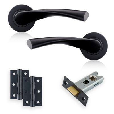 XFORT Matt Black Warped Lever On Rose Latch Pack, Complete Latch Set
