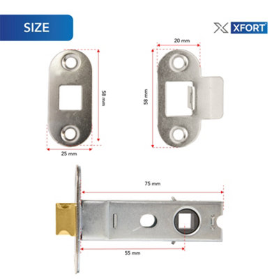 XFORT Nickel Plated Radius Tubular Latch, A 75mm Nickel Plated Tubular ...